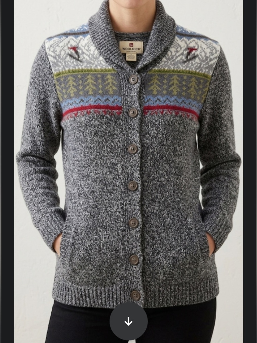 Woolrich Vintage Gray Ski Button Down Cardigan Sweater Women’s Size Large Button